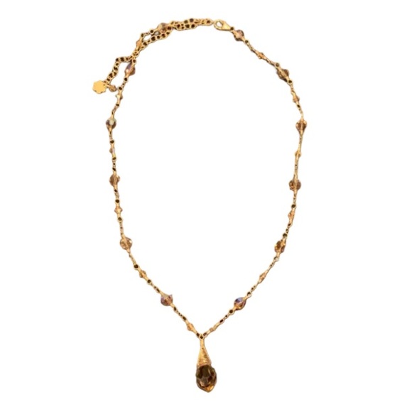 Lori Lori 14K Gold Vermeil Champagne Swarovski Crystal Lariat Necklace - Picture 8 of 11